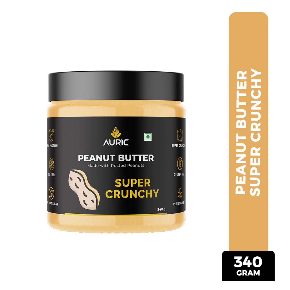 Auric Natural Peanut Butter- Crunchy - High Protein, Gluten & Lactose free 340gm